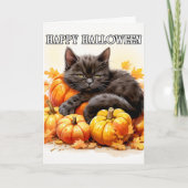 Schattigee kleine luie dag zwarte kat | Halloween Kaart (Voorkant)