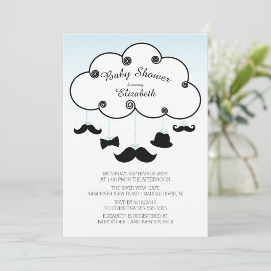 Schattigee kleine Man snor baby douche uitnodiging (Staand voorkant)