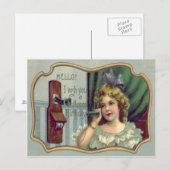 Schattigee kleine meisje Antiek telefoon Briefkaart (Voorkant / Achterkant)