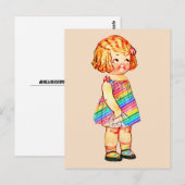 SCHATTIGEE  KLEINE MEISJE PAPIEREN POP BRIEFKAART (Voorkant / Achterkant)