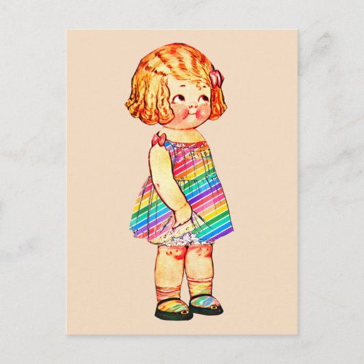 SCHATTIGEE  KLEINE MEISJE PAPIEREN POP BRIEFKAART (Voorkant)