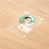 Schattigee kleine Miss ONEderful Daisy Foto Verjaa Acryl Uitnodigingen (Laagn)