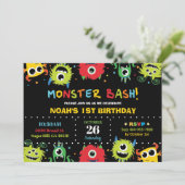 Schattigee kleine monster bash boy verjaardagsuitn kaart (Staand voorkant)