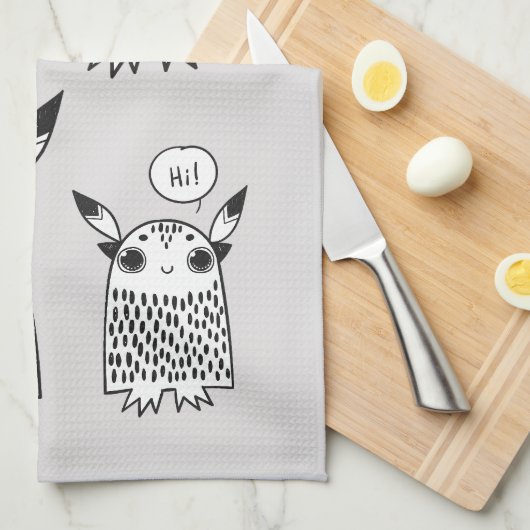 Schattigee kleine monster cartoon theedoek (Quarter Fold)