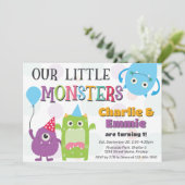 Schattigee kleine monsters gezamenlijke verjaardag kaart (Staand voorkant)