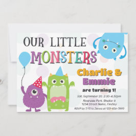 Schattigee kleine monsters gezamenlijke verjaardag kaart