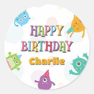 Schattigee kleine monsters Happy Birthday Party, e Ronde Sticker