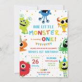 Schattigee kleine monsters jongen 1e verjaardag kl kaart (Voorkant)