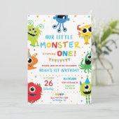 Schattigee kleine monsters jongen 1e verjaardag kl kaart (Staand voorkant)