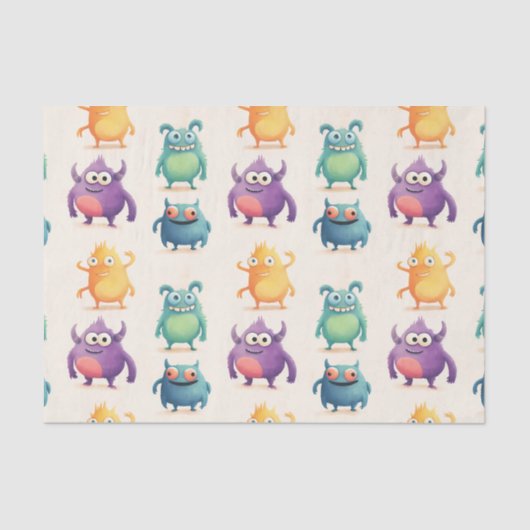 Schattigee kleine monsters Kinder kinderfeestje Tissuepapier (Voorkant)