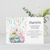 Schattigee kleine monsters meisje 1e verjaardag ho kaart (Staand voorkant)