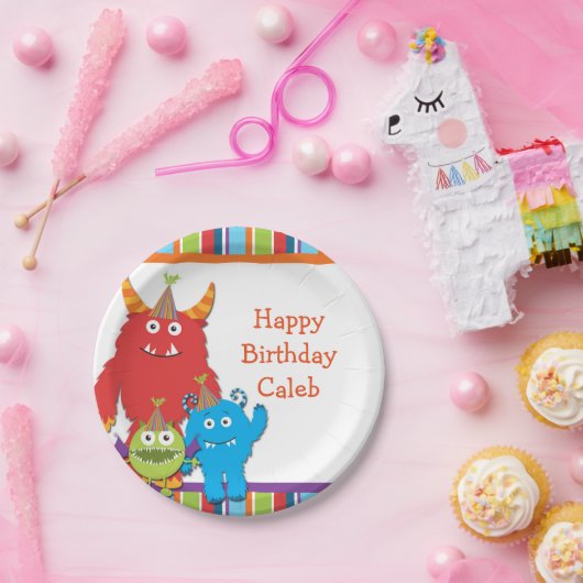 Schattigee kleine monsters verjaardagsfeest Borden Papieren Bordje (Feest)
