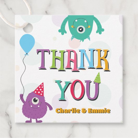 Schattigee kleine monsters verjaardagsfeestje dank bedankjes labels (Voorkant)