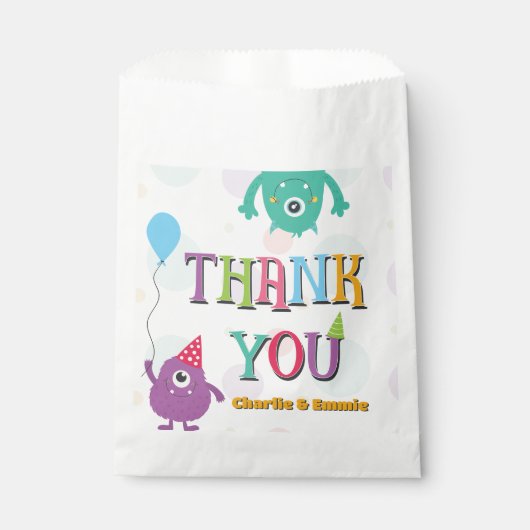 Schattigee kleine monsters verjaardagsfeestje dank bedankzakje (Voorkant)