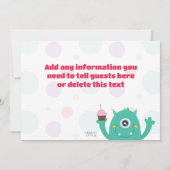 Schattigee kleine monsters verjaardagsfeestje, elk kaart (Achterkant)