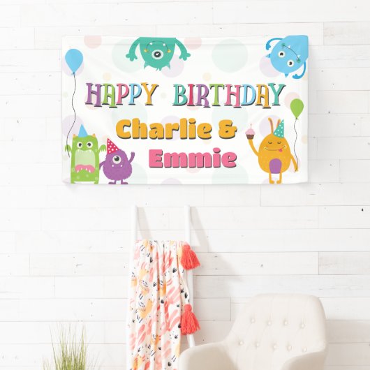 Schattigee kleine monsters verjaardagsfeestje, elk spandoek (Insitu)