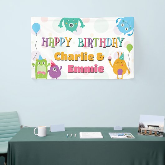 Schattigee kleine monsters verjaardagsfeestje, elk spandoek (Beurs)