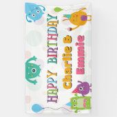 Schattigee kleine monsters verjaardagsfeestje, elk spandoek (Verticaal)