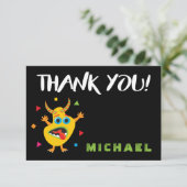 Schattigee kleine monsterverjaardag bedankt kaart (Staand voorkant)