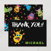Schattigee kleine monsterverjaardag bedankt kaart (Voorkant / Achterkant)