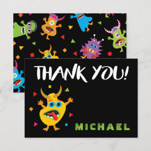 Schattigee kleine monsterverjaardag bedankt kaart