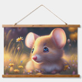 Schattigee kleine muis in een bloemweide hangend wandkleed (Voorkant)