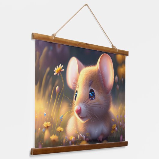 Schattigee kleine muis in een bloemweide hangend wandkleed (Gebogen)
