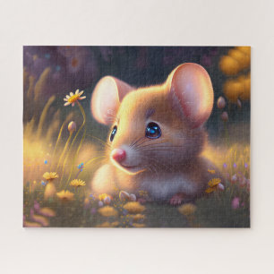 Schattigee kleine muis in een bloemweide legpuzzel