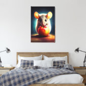 Schattigee kleine muis met glanzende Apple Kitchen Canvas Afdruk (Insitu (Slaapkamer))