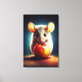Schattigee kleine muis met glanzende Apple Kitchen Canvas Afdruk (Voorkant)