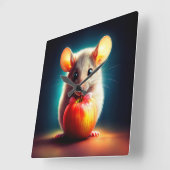 Schattigee kleine muis met glanzende Apple Kitchen Vierkante Klok (Hoek)