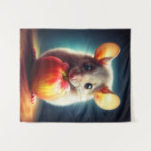 Schattigee kleine muis met glanzende Apple Kitchen Wandkleed (Voorkant (horizontaal))