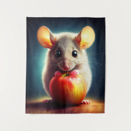 Schattigee kleine muis met glanzende Apple Kitchen Wandkleed