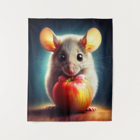 Schattigee kleine muis met glanzende Apple Kitchen Wandkleed (Voorkant)