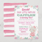 Schattigee Kleine Muis Waterverf Verjaardagsuitnod Kaart (Voorkant / Achterkant)