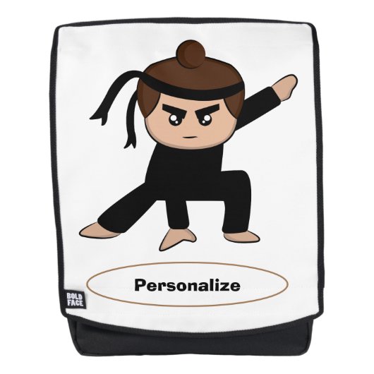 Schattigee kleine ninja jongen Kinder personaliser Rugtassen (Voorkant)