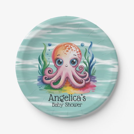 Schattigee kleine octopus onder het Zee Papieren Bordje (Voorkant)