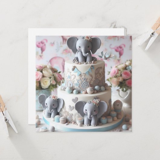 SCHATTIGEE KLEINE OLIFANTEN THEMA KIDS VERJAARDAGS KAART (Voorkant / Achterkant in situ)