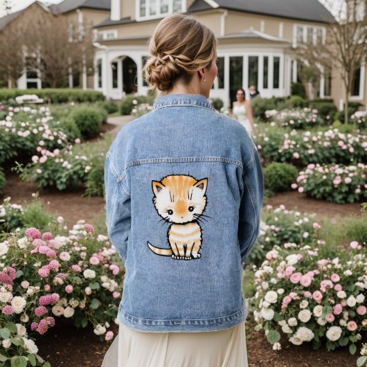 Schattigee Kleine Oranje Tabby Kitten Denim Jacket (Huwelijk Achterkant)