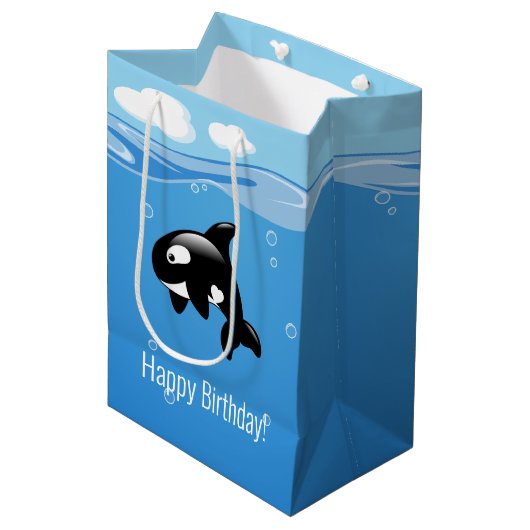 Schattigee kleine orka walvis in oceaan Verjaardag Medium Cadeauzakje (Voorkant Gekanteld)
