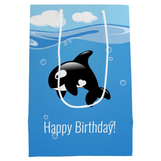 Schattigee kleine orka walvis in oceaan Verjaardag Medium Cadeauzakje (Achterkant)