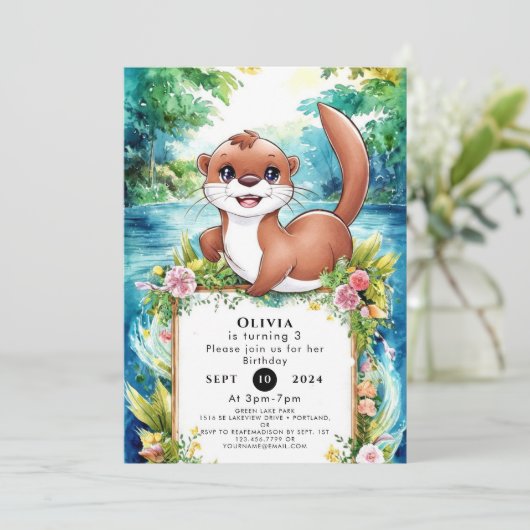 Schattigee kleine otterverjaardag kaart (Staand voorkant)