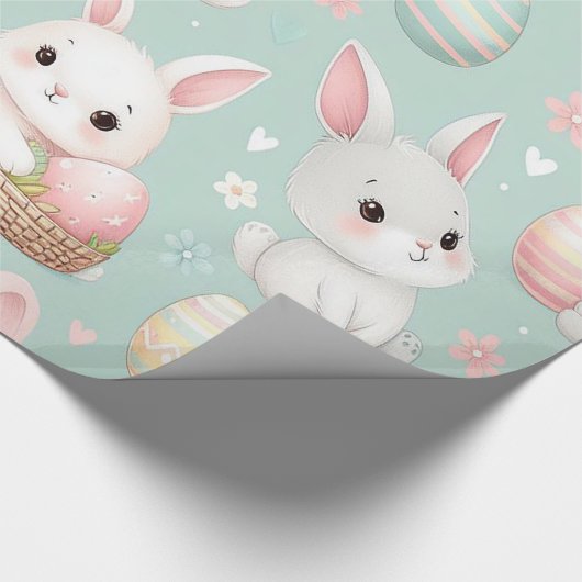 Schattigee kleine paaskonijntjes met paaseieren cadeaupapier (Hoek)
