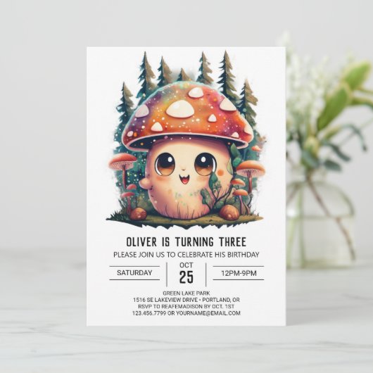 Schattigee Kleine Paddestoel Fantasy Verjaardag Kaart (Staand voorkant)