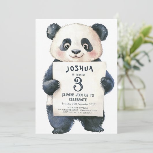 Schattigee kleine panda en teken verjaardagsfeestj kaart (Staand voorkant)