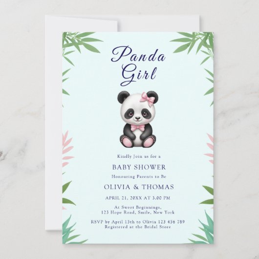 Schattigee kleine panda meisje Baby shower Kaart (Voorkant)