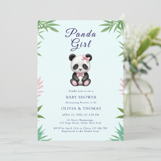 Schattigee kleine panda meisje Baby shower Kaart (Staand voorkant)