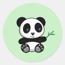 Schattigee Kleine Panda met een Bamboo Stick Groen Ronde Sticker