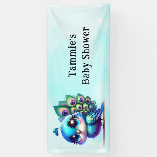Schattigee Kleine Peacock Baby shower Custom Spandoek (Verticaal)
