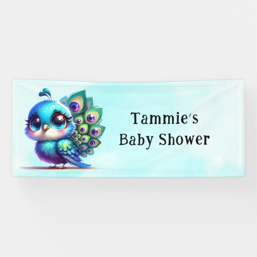 Schattigee Kleine Peacock Baby shower Custom Spandoek (Horizontaal)